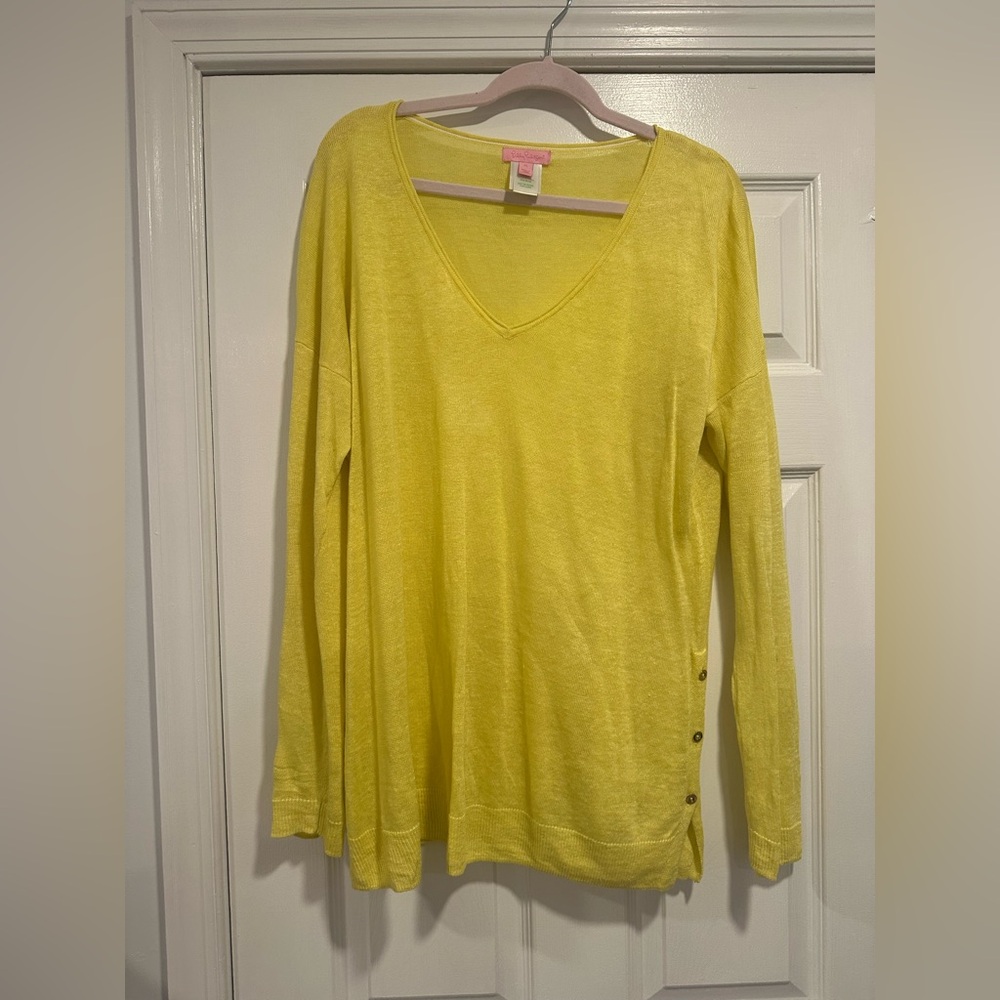 Lilly Pulitzer Sunny Yellow V-Neck Linen Sweater